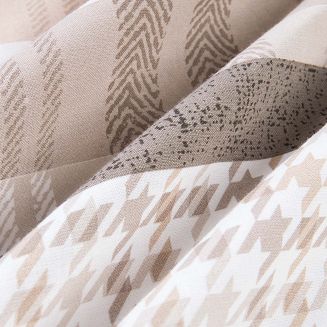 Pościel bawełniana COTTONLOVE 160x200 beżowa brązowa dekoracyjne pasy i krata