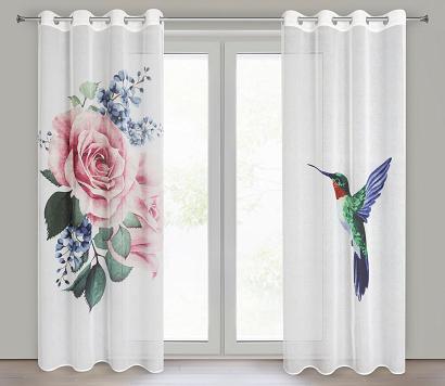 Zasłona gotowa na przelotkach LIA 140x260 Eurofirany biała wielokolorowa kwiat barwny ptak