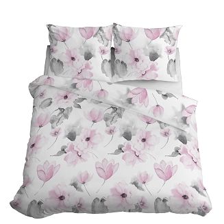 Pościel satynowa 200x220 Home Satin kwiaty na białym tle