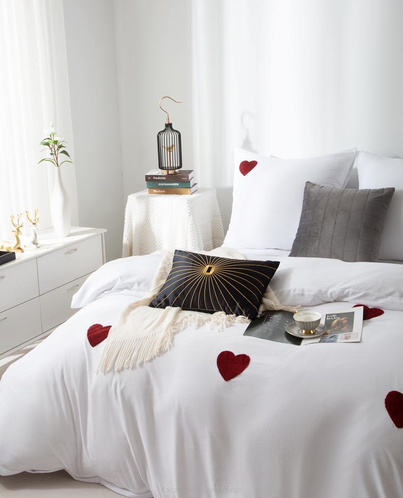 Biała Pościel w Serca 220x200 Cuty Serce