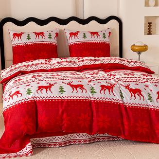 Pościel świąteczna 160x200 czerwona biała zielona norweski motyw