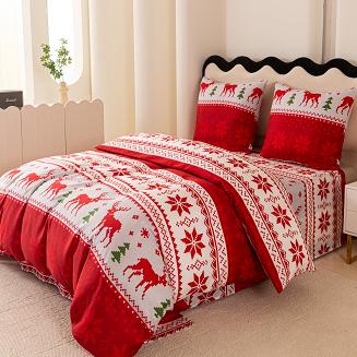 Pościel świąteczna 160x200 czerwona biała zielona norweski motyw