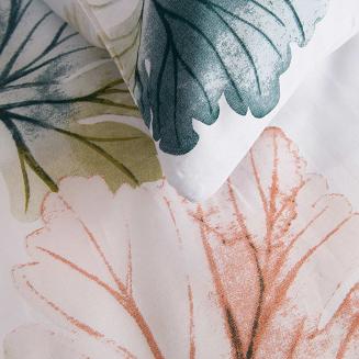 Pościel satyna bawełniana SATYNLOVE 180x200 biała w pastelowe liście