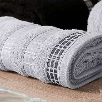 Ręcznik bawełniany LUXURY 70x140 szary z bordiurą w geometryczne pasy