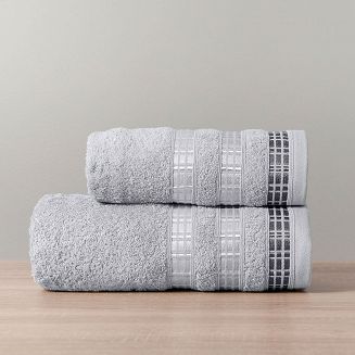 Ręcznik bawełniany LUXURY 70x140 szary z bordiurą w geometryczne pasy