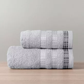 Ręcznik bawełniany LUXURY 70x140 szary z bordiurą w geometryczne pasy