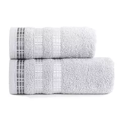 Ręcznik bawełniany LUXURY 70x140 szary z bordiurą w geometryczne pasy