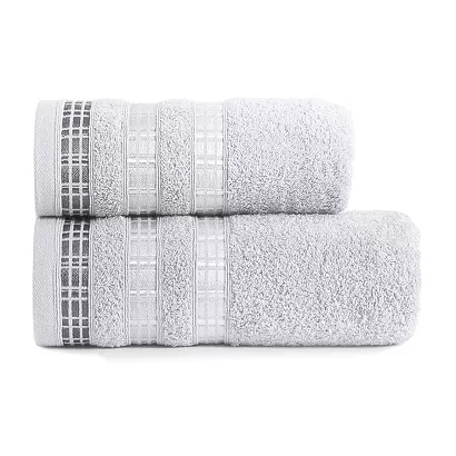 Ręcznik bawełniany LUXURY 70x140 szary z bordiurą w geometryczne pasy