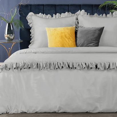 Pościel satynowa VENUS 160x200 Eurofirany jasnoszara z falbankami