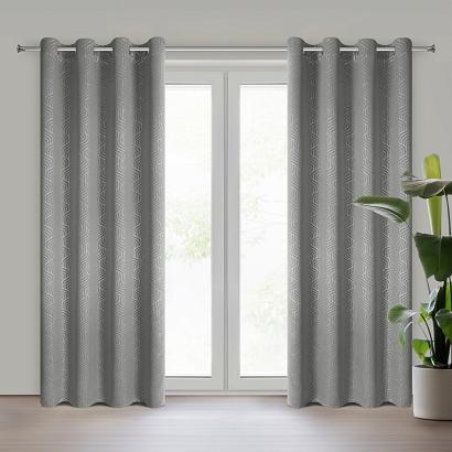 Zasłona gotowa na przelotkach zaciemniająca OLETA 140x250 Eurofirany srebrna w błyszczący geometrycz