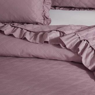 Narzuta dekoracyjna RUFFY 200x220 pikowana z falbanką ciemnopudrowa