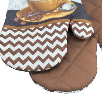 Rękawice kuchenne 18x27 z magnesem 2 szt. białe brązowe zygzak cappuccino