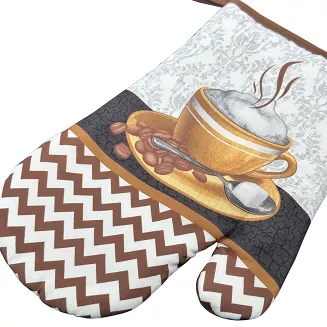 Rękawice kuchenne 18x27 z magnesem 2 szt. białe brązowe zygzak cappuccino