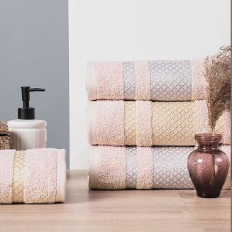 Ręcznik bawełniany LIONEL 50x90 pudrowy ze srebrną bordiurą