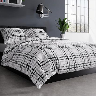 Komplet pościeli PETIT z bawełny satynowej 220x200 biała szara czarna krata pepitka