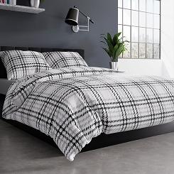 Komplet pościeli PETIT z bawełny satynowej 220x200 biała szara czarna krata pepitka