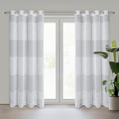 Firana gotowa na przelotkach ESTERI 140x250 Eurofirany biała z geometryczną aplikacją