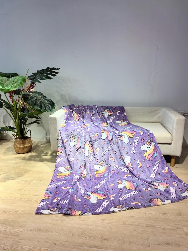 Koc świecący w ciemności 150x200 fluorescencyjny jednorożce