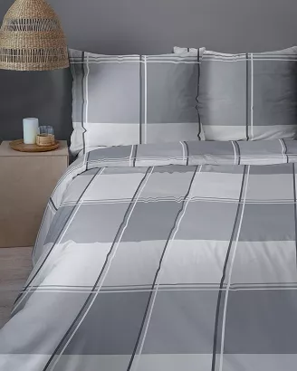 Pościel satynowa Home Satin 220x200 szara biała krata