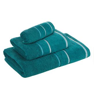 Ręcznik bawełniany z welurową bordiurą w ozdobne paseczki NEL 50x90 Eurofirany ciemnoturkusowy