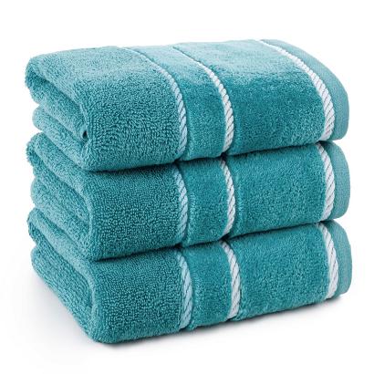 Ręcznik bawełniany z welurową bordiurą w ozdobne paseczki NEL 50x90 Eurofirany ciemnoturkusowy