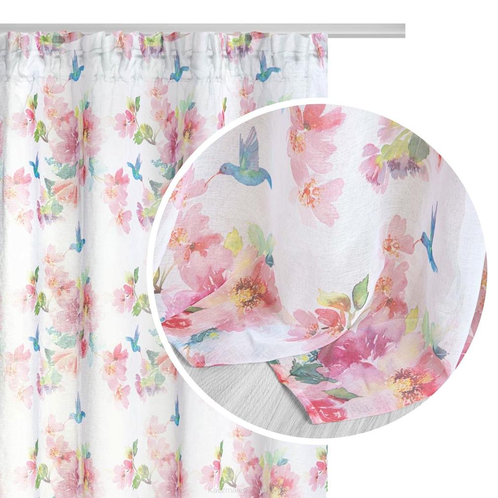 Firana gotowa na taśmie CANARIA 140x250 biała kolorowe kwiaty