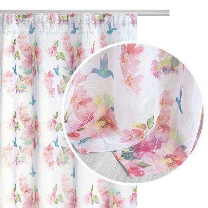 Firana gotowa na taśmie CANARIA 140x250 biała kolorowe kwiaty