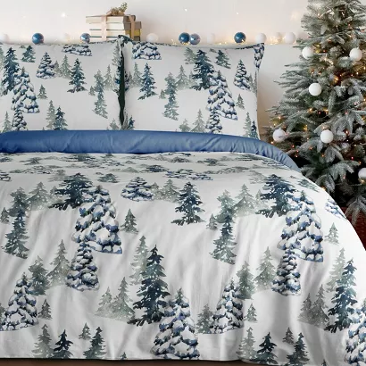 Komplet pościeli świąteczny NATAL 140x200 Eurofirany biały granatowy zielony las