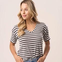 Bluzka damska z krótkim rękawem SERINA ciemne paski