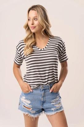 Bluzka damska z krótkim rękawem SERINA ciemne paski