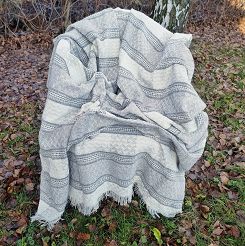 Komplet dekoracyjny narzuta 170x205 + 2x 60x170 jasnoszara kremowa krata