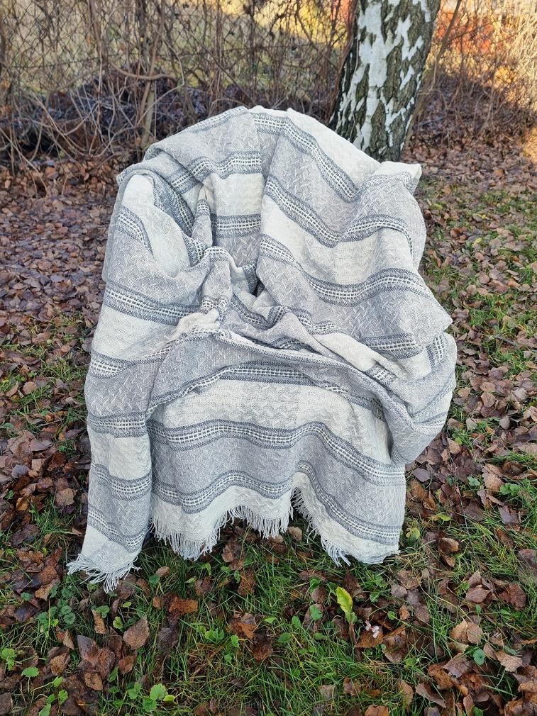 Komplet dekoracyjny narzuta 170x205 + 2x 60x170 jasnoszara kremowa krata