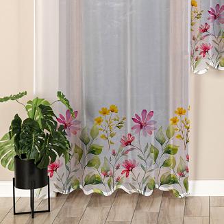 Firanka żakardowa gotowa na szelkach KWIATOWA ŁĄKA 145x220 biała