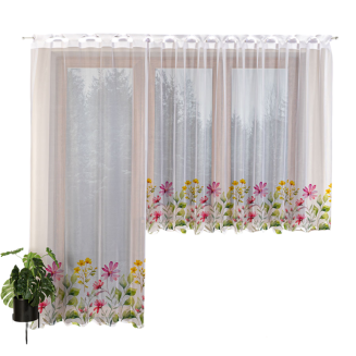 Firanka żakardowa gotowa na szelkach KWIATOWA ŁĄKA 145x220 biała