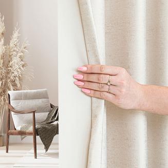 Zasłona gotowa na przelotkach ELEONORA 140x250 jasnokremowa ze złotym nadrukiem