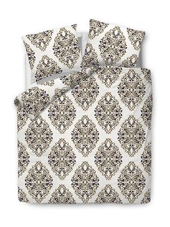 Pościel bawełniana 160x200 COTTONLOVE biała złote ornamenty glamour