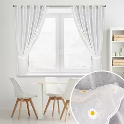 Firana gotowa na tunelu szelkach BELLIS 140x180 komplet 2 sztuki biała biała w stokrotki