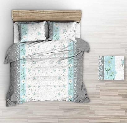 Pościel z kory 200x220 biała szara błękitna polne kwiaty