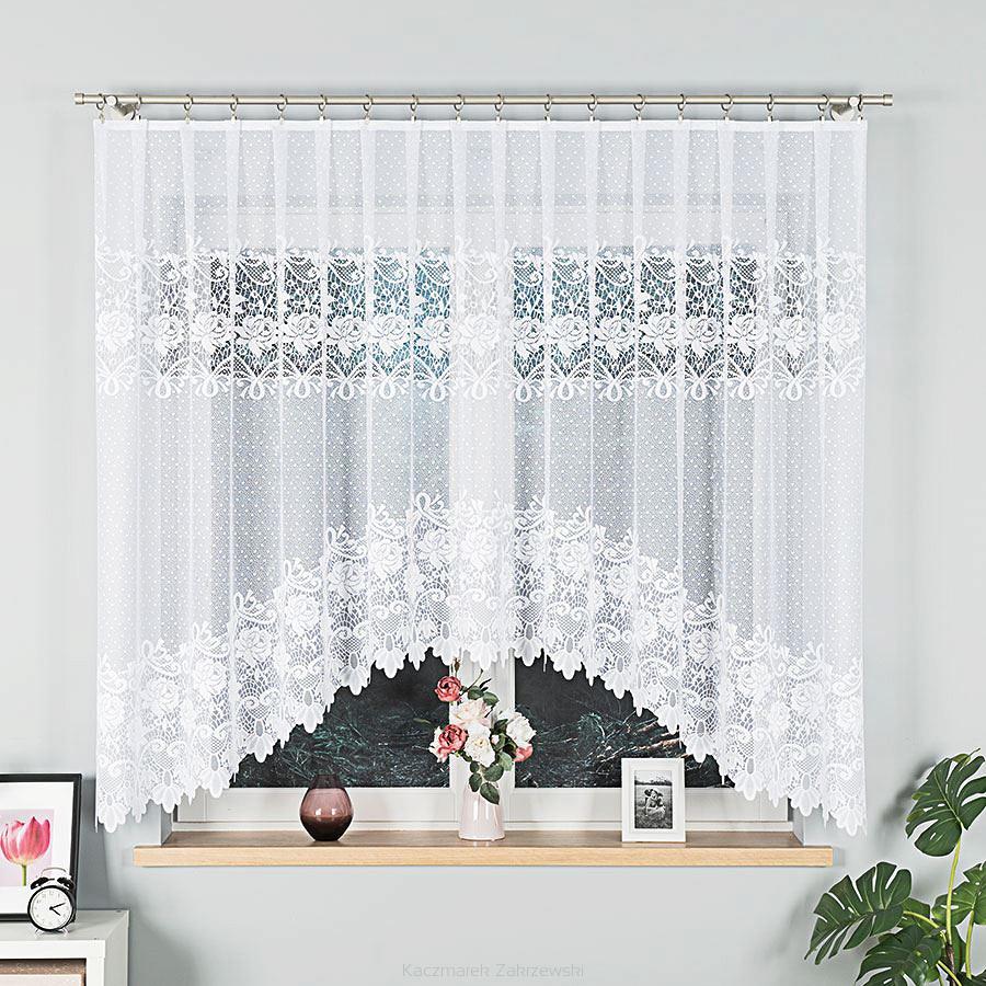 Firanka żakardowa gotowa na żabki DEMETRIA 300x160 biała