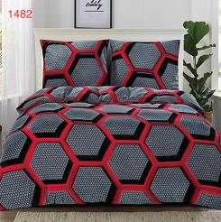 Pościel polarowa 160x200 welur grafitowa czerowna czarna sześciokąty