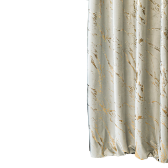 Zasłona gotowa na przelotkach MARMA 140x250 pastelowy szary ze złotym nadrukiem