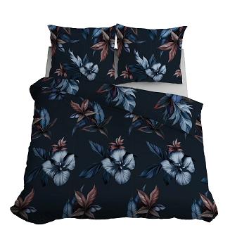 Pościel satynowa 140x200 granatowa duże kolorowe bukiety