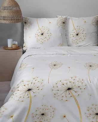 Pościel satynowa Home Satin 160x200 biała w beżowe dmuchawce