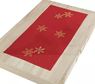 Bieżnik świąteczny z haftem BŁYSZCZĄCE ŚNIEŻYNKI 40x140 czerwony