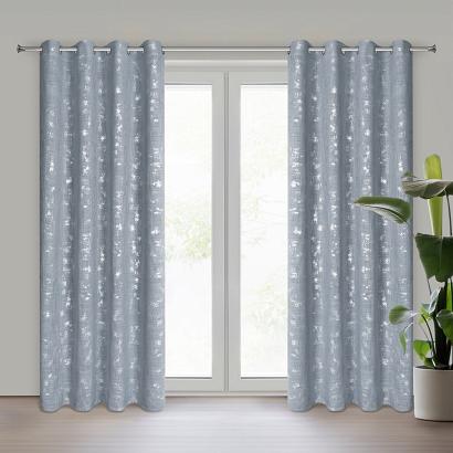 Zasłona gotowa na przelotkach SOLANA 140x250 Eurofirany niebieska z błyszczącym nadrukiem