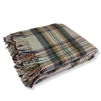 Koc wełniany z frędzlami 160x200 wielokolorowa kratka