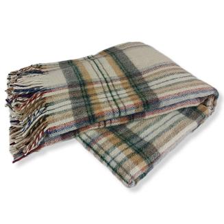 Koc wełniany z frędzlami 160x200 wielokolorowa kratka