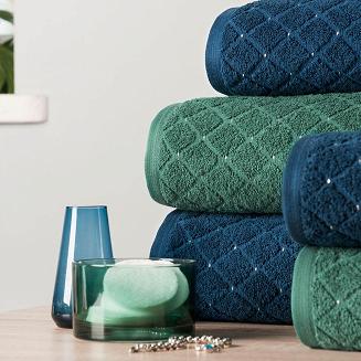 Ręcznik bawełniany OLIWIER 50x90 geometryczny wzór szmaragdowy