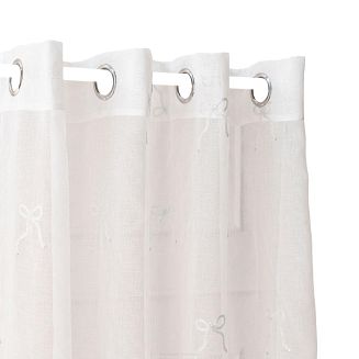 Firana gotowa na przelotkach z ołowianką KOKARDKA 140x250 biała etamina haftowana srebrne kokardki