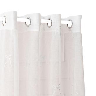 Firana gotowa na przelotkach z ołowianką KOKARDKA 140x250 biała etamina haftowana srebrne kokardki